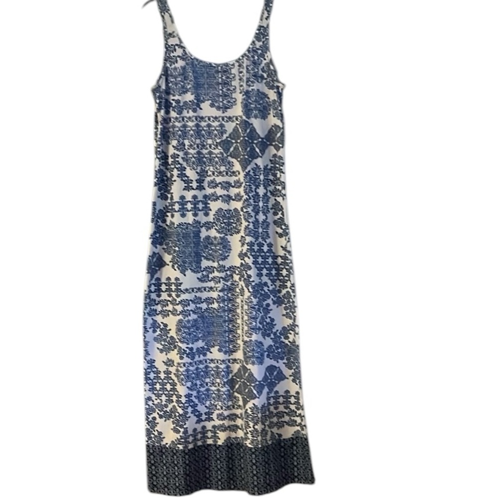 Tommy Bahama Scoop Neck Sleeveless Blue & White Patterned Maxi Dress Size Large
